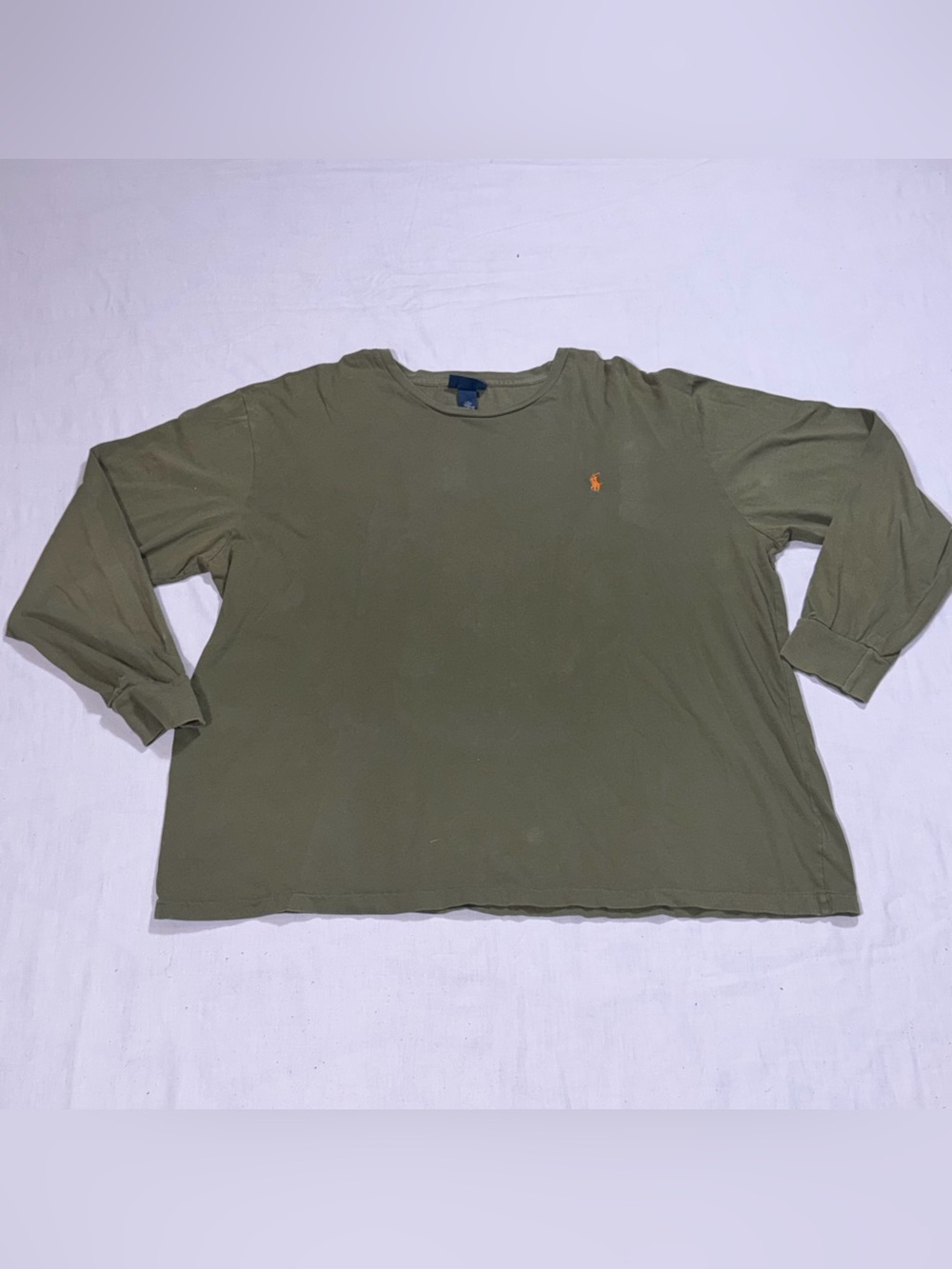 Polo Ralph Lauren Men's XXL Olive Green Long Sleeve T-Shirt Orange Pony B09